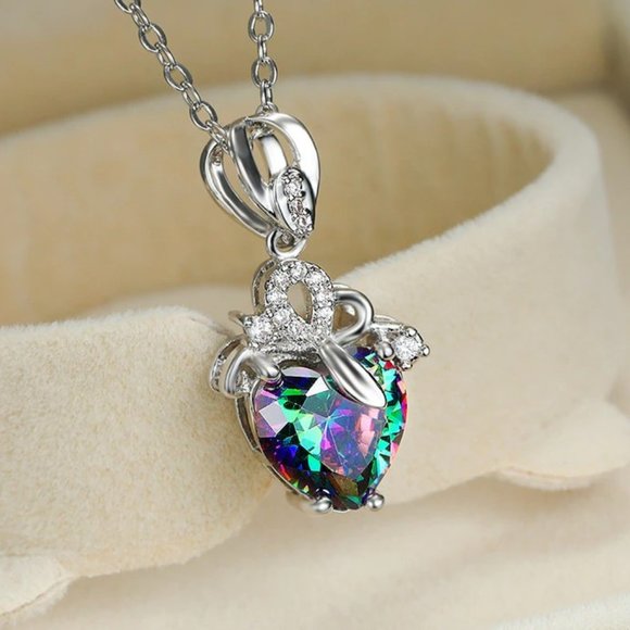 Mystic Topaz and Crystal Heart Necklace - Picture 1 of 4